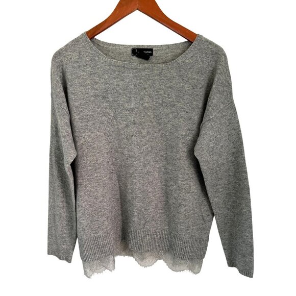 Bloomingdale's 100% Cashmere Sweater Lace Trim Gray Boatneck Size Med - Picture 1 of 8